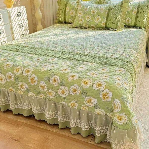 Big Size Thick Cotton Bed Cover Set, Floral Print Pattern, Warm Lace Bedding, Queen Bedded Mattress, Decor, Decoration 26W0126