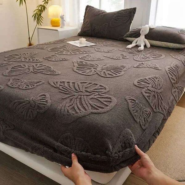 WASART Warm plush elastic fitted sheet mattress protector cover winter coral fleece couple linen luxury double bed bedding 26W0126