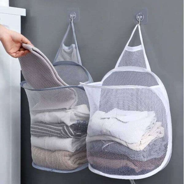 New Wall Mounted Foldable Large Capacity Dirty Clothes Basket Laundry Hamper Cloth Nets Storage Organizer Bucket with Lanyard 26Y0126