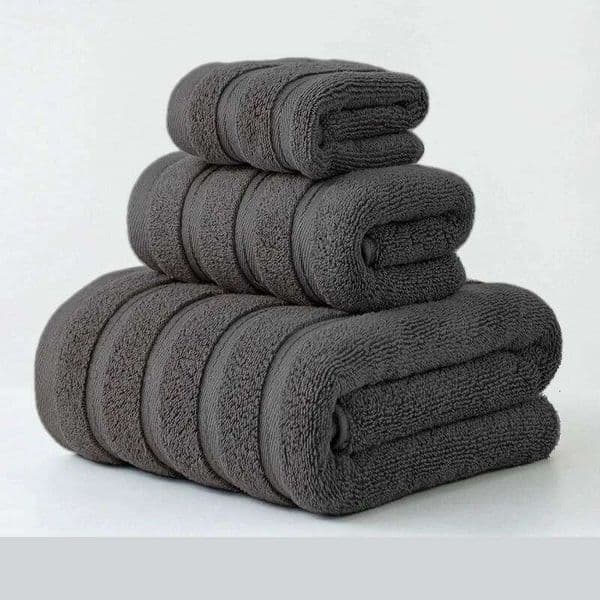 100%Cotton Terry Fiber Towel Set Bundle,Gentleman Grey Hand +1 Face+ 1 Bath Towel,Absorbent Washcloth For Hotel Home Gift 3pc 26Y0126