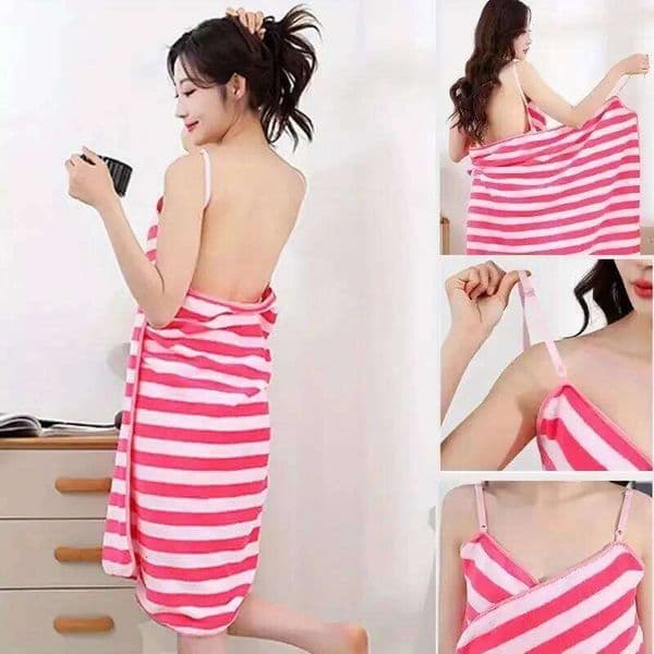 Striped Strappy Towel for Women,backless Design,sexy Fashionable.Coral Fleece Wearable Bath Towel,soft and Quick-drying 26Y0126