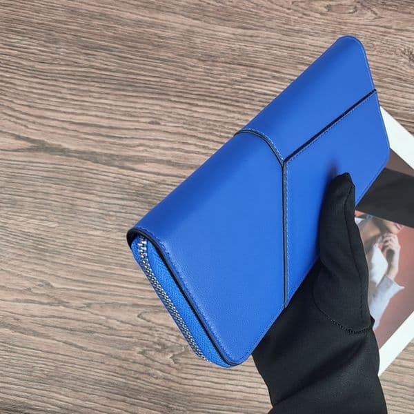 Leather Zip Around Long Wallet Purse Bifold Geometric Pattern Coin Card Holder Designer Wallets Blue