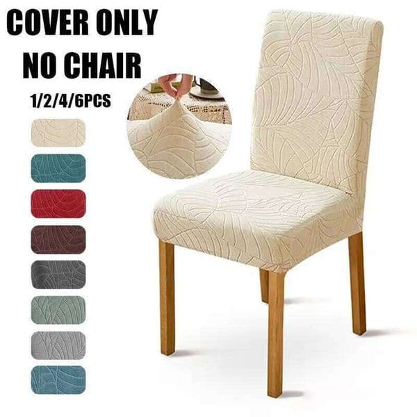 1/2/4/6pcs Elastic Jacquard Cover Solid Color Leaves Pattern Chair Slipcover for Kitchen Hotel Wedding Banquet Office Home 26L0126