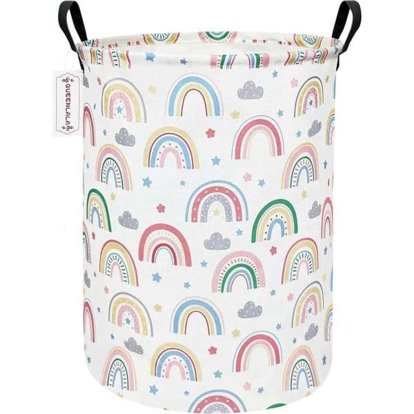 Round-Rainbow Large Basket Laundry Hamper Bathroom Home Decor Collapsible Round Storage Bin Boys and Girls 26H0126