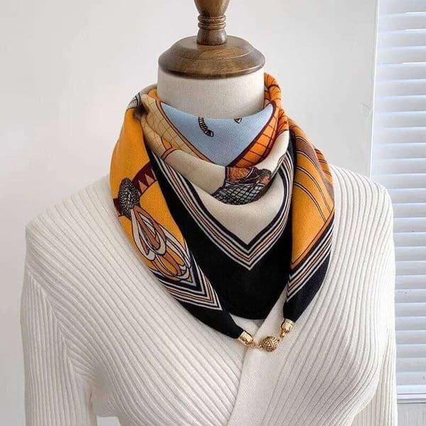 Magnetic Buckle Printed Women's Luxurious Cotton Linen Autumn Soft Satin Square Scarf Elegant Matching Clothing Gifts 26Y0126