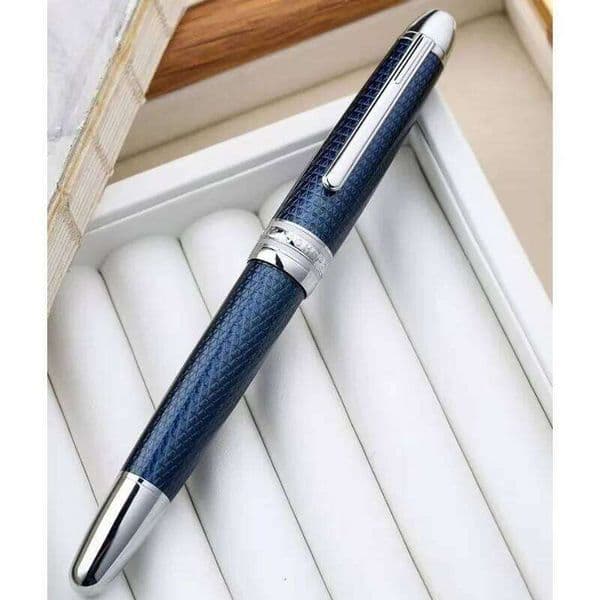 MAJOHN P136 Twilight Blue Epoxy Resin Coated Metal Piston Pen with Three Dimensional Pattern Anti Slip Stainless Steel PenHolder 26Y0126