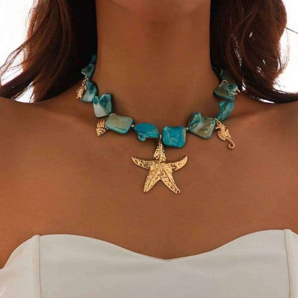 Chain For Man woman necklace Charm Natural Shell Starfish Beaded Necklace Sea Series Bohemian Hippocampus Japonicus Woven Choker Jewelry Colorful Crystal