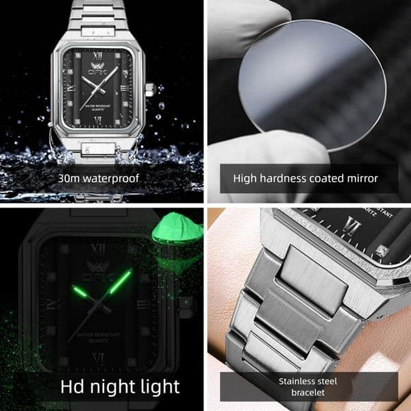 New OPK brand watches popular in Europe and fashion America, square simple steel strip quartz watch, night light waterproof men's high-end luxury watch