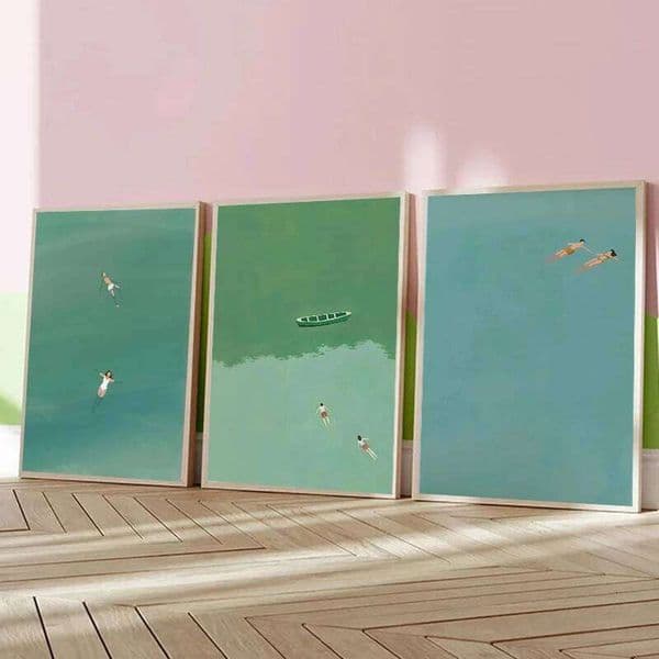 Minimalist Abstract Light Green Seawater Swimming Art Poster Nordic Summer Canvas Printing Living Room Bedroom Home Decoration 26H0127
