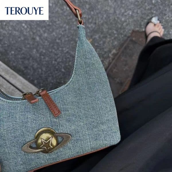 TEROUYE Autumn New Women's Cowboy Underarm Bag Trendy Retro and niche Design Versatile bag Women's Shoulder Bag