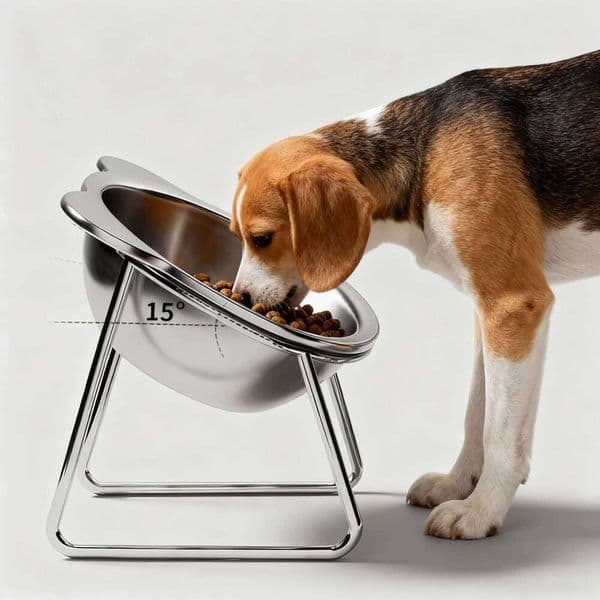 Stainless Steel Pet Bowl Slanted Anti Cervical Spondylosis for Cats and Dogs Dual Use Feeder 26L0127