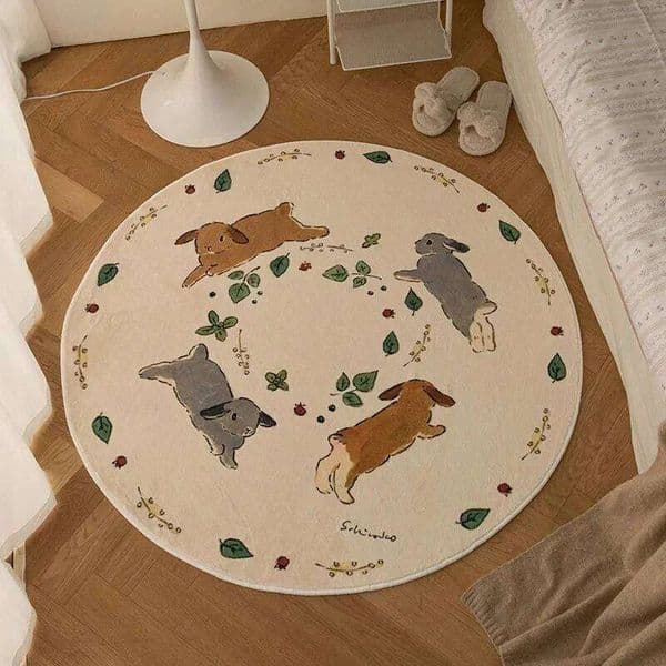1pc Cute Cartoon Easter Bunny Pattern Round Rug, Non-slip Floor Mat for Living Room, Bedroom, Bathroom, Holiday Home Decoration 26W0127