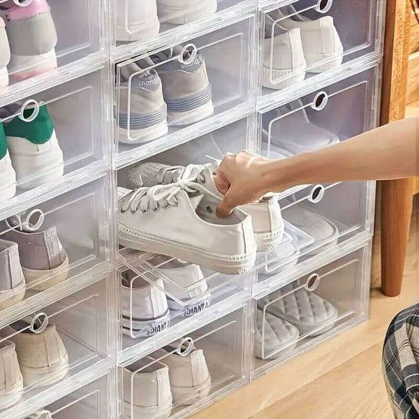 1/6PCS 33x23x14cm Shoes Drawer Case Thickened Transparent Shoebox Organizer Plastic Shoe Boxes Stackable Box 26H0127