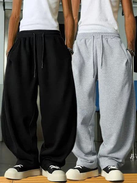 Unisex Mens Casual WideLeg Pants Cotton Loose Fit Autumn Winter Sports Straight Trousers Joggers Regular Gym Sweatpants 260127