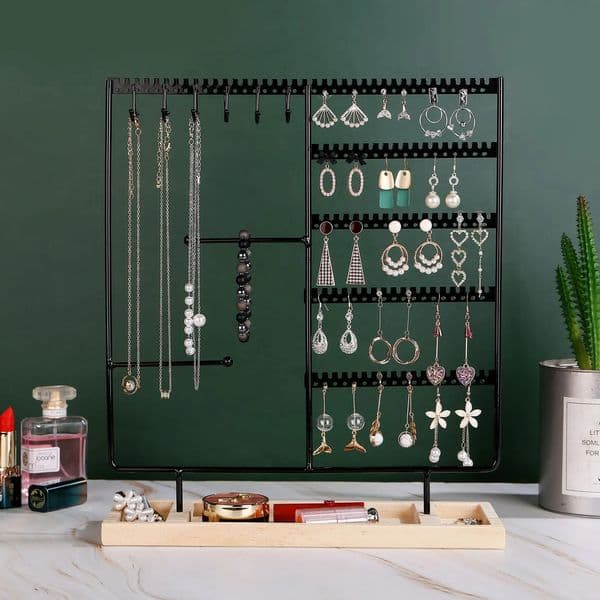 Multifunctional Earring Display Rack Necklace Ring Storage Detachable Wooden Bottom Women Bracelet Watch Jewelry 260127