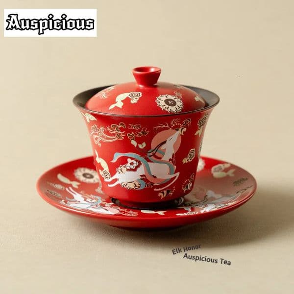 150ml Chinese Red Dunhuang Ninecolored Deer Gaiwan Tea Tureen Bowl With Lid Kit Making Cover Teaware Ornaments 260127BJ
