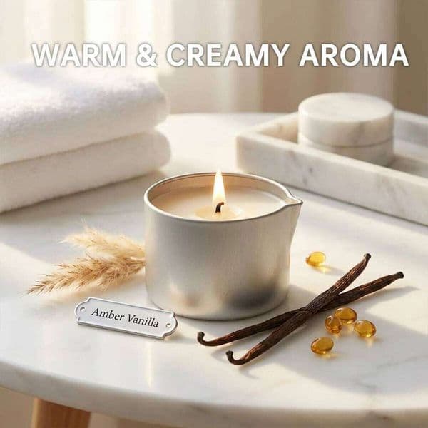 Massage Oil Candle, 2oz Vanilla Amber Aromatherapy with Soy Wax, Moisturizing Christmas Decoration for Home, Gift Candle Holders Y260127