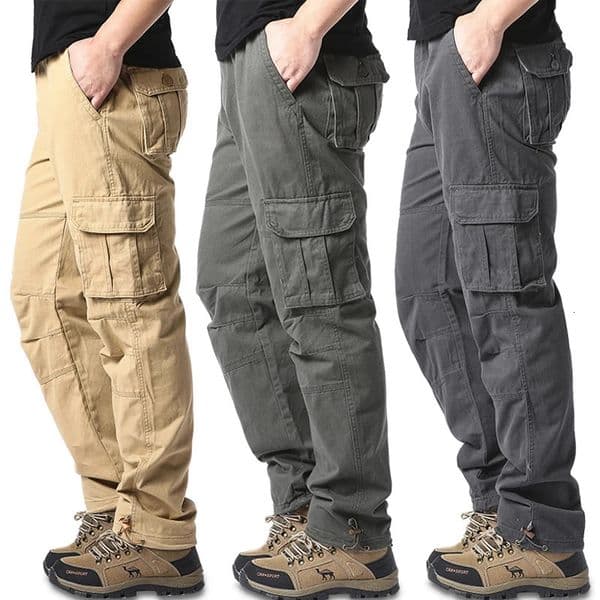 Large Pocket Loose Overalls Mens Outdoor Sports Jogging Tactical Pants Elastic Waist Pure Cotton Casual Work 260127