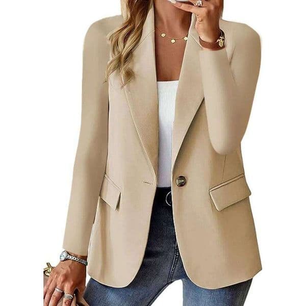 Olyvenn Sales Women's Fashion Solid Button Suit Coat Lapel Long Sleeve Hatless Casual Coat/Jacket Oversized Work Office Business