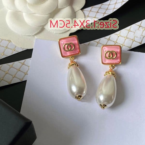 Style Deigner Long Pearl Stud Real Gold Bra Copper Stamp Letter Pink Earring Eardrop Fahion Women Elegance Wedding Party LUXURY Jewelry
