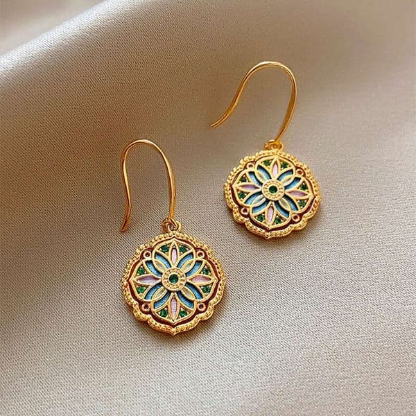 DHcollections Vintage Monet Garden Oil Painting Earrings | Japanese Korean Style Luxury Ear Studs | High-End Artistic Fashion Ear Jewelry for Women