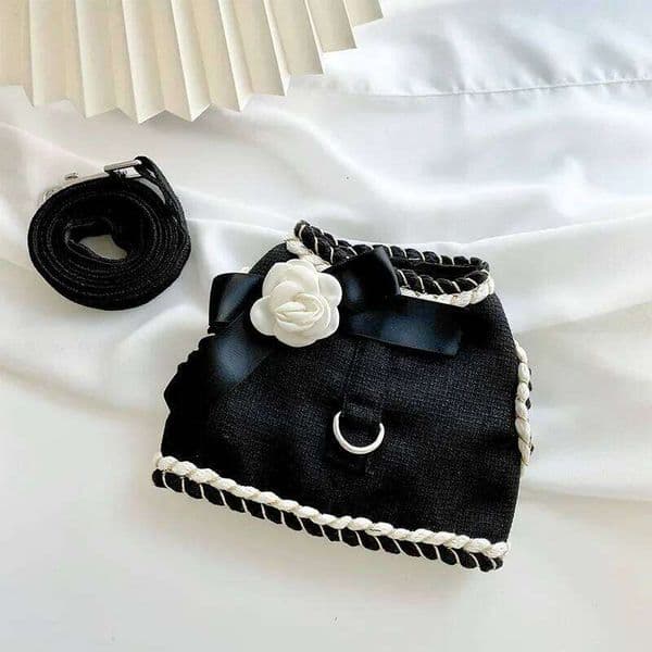 2026 New Camellia Dog Chest Strap Harness Vest cologne With Leash Set perfume For Small And Medium Dogs Walking, Black, Luxury Designer Clothes Free Shipping