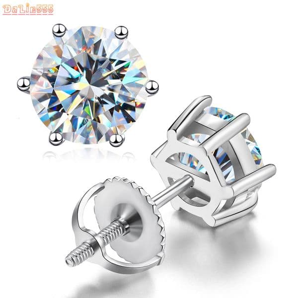Fine Fashion Luxury Unisex 925 Sterling Silver 05/1/2 CT Moissanite Diamond Six Claw Screw Back Stud Earrings for Women