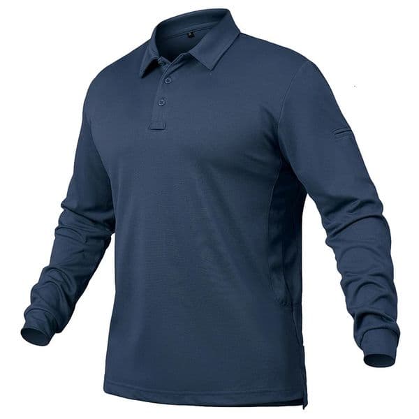 Mens Lightweight Long Sleeve Polo Shirt Performance Tactical Casual Outdoor Hiking Collared Shirts Pique Jersey Golf 260127BJ