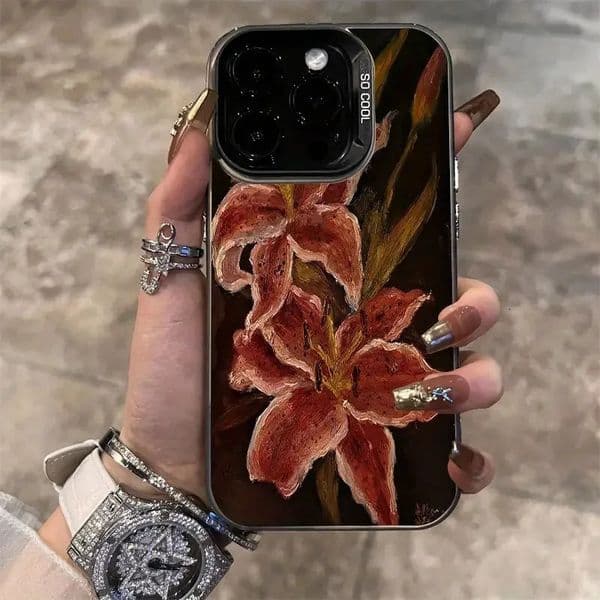 Oil Painting Lily Flower Retro Pattern Phone Case For iPhone 16 15 14 17 Air Pro Max 16E 13 12 11 7 8 SE Shockproof Cover 260127