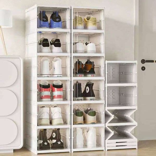 3/6 Layers Foldable Storage Transparent Sneaker Shoes Box Stackable Dustproof Cabinet Shoe Organizers Rack Shelf 26H0127
