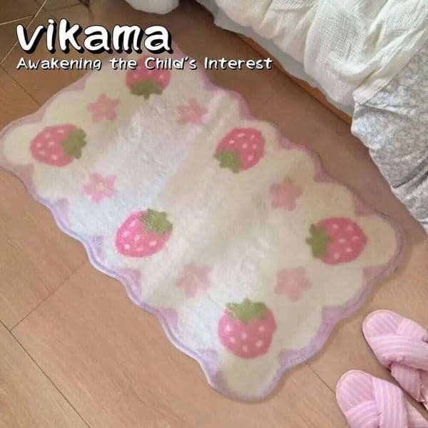 VIKAMA Strawberry Rug, Ultra-Soft Non-Slip Mat for Bedroom Children's Wardrobes, Absorbent and Machine-Washable Home Decor Rug 26W0127