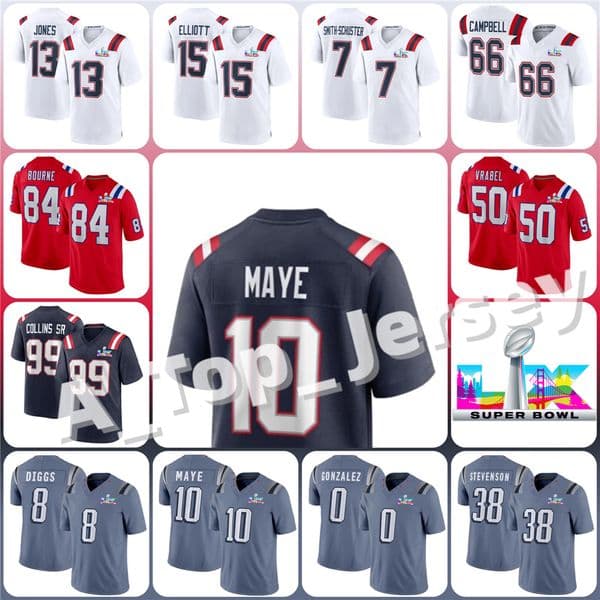 Super Bowl LX Jersey Custom Football Jerseys 12 Brady 87 Gronkowski 54 Bruschi 81 MosS 10 Maye 0 Gonzalez 8 Diggs 66 Campbell Stevenson 85 Henry Men Women Youth Jersey