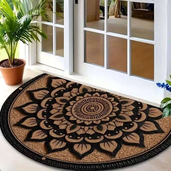 VIKAMA Classic Vintage Floral Half-Circle Doormat Stain-Resistant & Non-Slip Entrance Hallway Mat Bathroom Rug Home Decor 26W0127