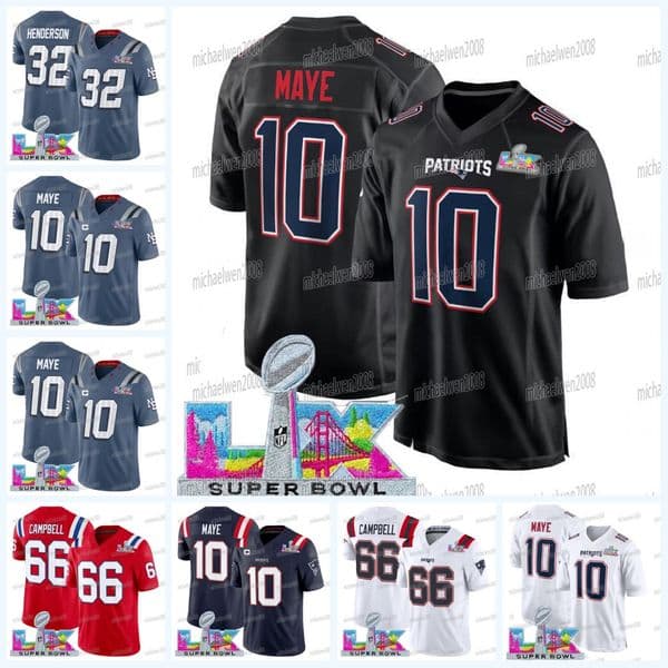 BIG TALL Drake Maye Patriot 2026 Super Bowl LX Patch Football Jersey Tom Brady Christian Gonzalez TreVeyon Henderson Will Campbell Stevenson Diggs Douglas