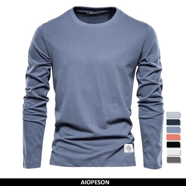100 Cotton Long Sleeve T Shirt For Men Solid Spring Casual Mens T-shirts High Quality Male Tops Classic Clothes Mens T-shirts 260122