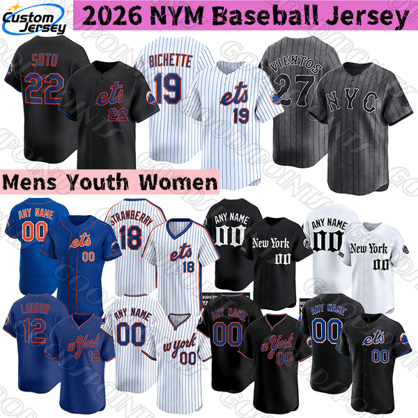 NY New Yorks Mets Jersey #12 Juan Soto Francisco Lindor Bo Bichette Marcus Semien Jorge Polanco Manaea Senga Alvarez Robert Jr. Baty Strawberry Piazza Baseball