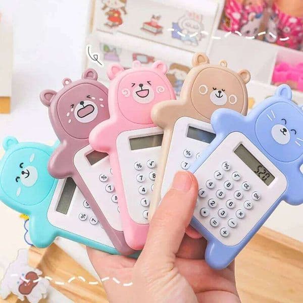 Cute Cartoon Bear Mini Calculator 8 Digit Display Ultra thin Buttons sized for School Kids Portable Pocket Size 26Y0127