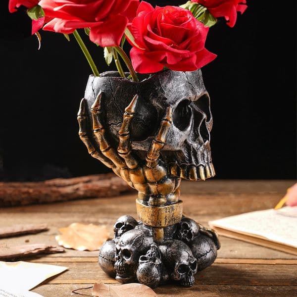 1PC Halloween party punkstyle mechanical white black gold and silverblack skullshaped vases 260127
