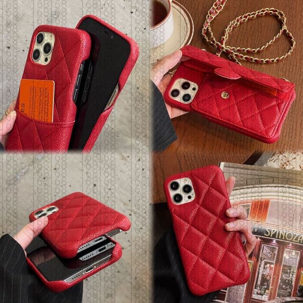 For 15 Women Crossbody Leather Phone Designer iPhone Case Apple iPhone14 Pro Max 13 12 14 Plus Wallet Card Holder Cases Cover Shoulder Chain
