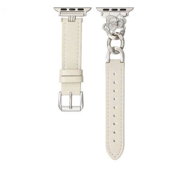 Classic Camellia Leather Bracelet Strap for Apple Watch Series 11/10, Timeless Wristband