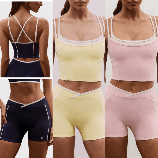 A1794 Women's Fashion Casual Shorts Halter Top Sports Bra with Thin Shoulder Straps Sexy Two-Piece Halter Tops Women Shorts