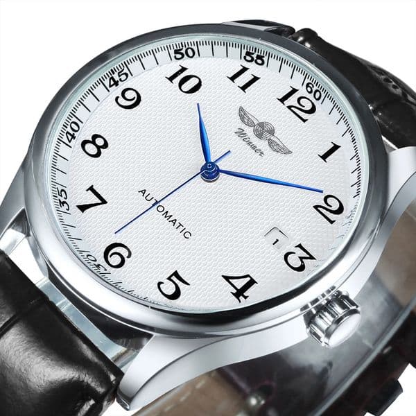 Winner Classic Business Watch for Men Retro Calendar Blue Hands Automatic Mechanical Watches Top Steel Leather Belt 260126