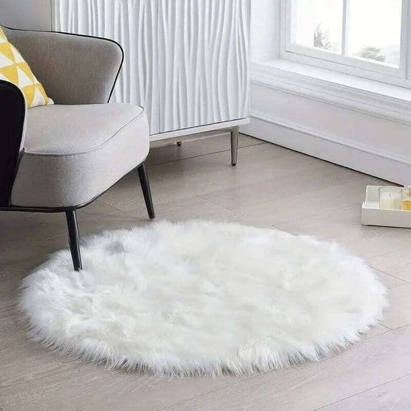 Fur Faux White and Black Round Rugs Soft Warm Artificial Wool Carpets for Living Room Bedroom 26W0127