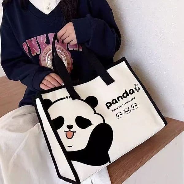 Forest Style Versatile Single Shoulder Canvas Ins Korean Version Cartoon Print Handheld Book Student Class Commuting Tote Bag