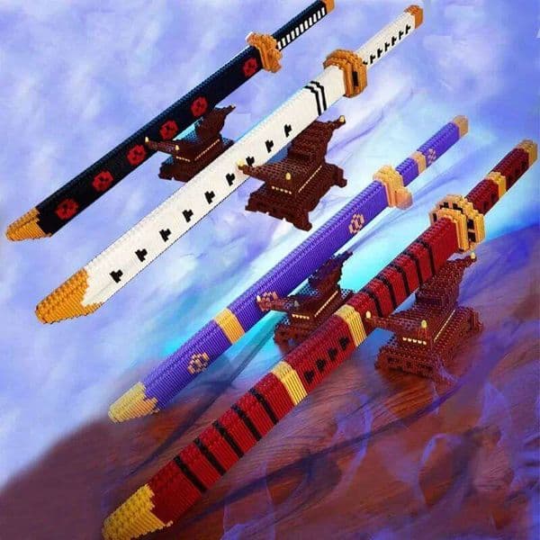 Linkgo Sword Building Blocks Demon Slayer Roronoa Zoro Sandai Kitetsu DIY Assembled Diamond Connection Mini Brick Figure Toys Y260127