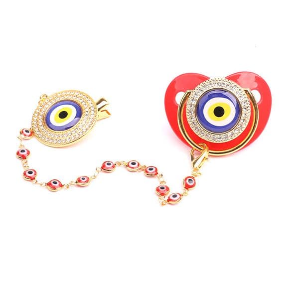 2026 New White perfume Pacifiers Evil Eye With Chain Clip Born Silicone cologne Pacifier Gold Bling Infant Nipple BPA Free Baby Chupetero 251107 Designer