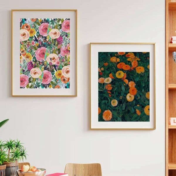 Print Watercolor Orange Floral Painting Canvas Poster Antique Flower Garden Prints Vibrant Aesthetic Wall Pictures Decor 26H0127