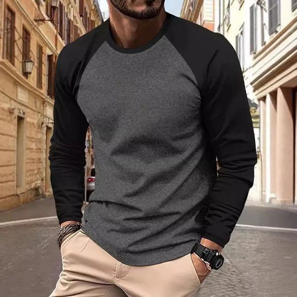 Mens Tshirts Long Sleeve Oneck Pactwork Casual Raglan Sleeves Color Matching for Men Spring Autumn Tees Clothing Top 260127