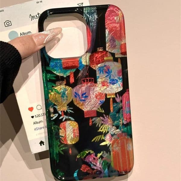 Vortex pattern black background full screen color lantern phone case for iPhone 11 12 13 14 15 16 17 pro max 260127