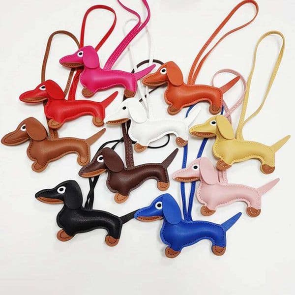 Classic Cute Puppy Dog Bag Pendant Chain Fashion PU Leather Dachshund Key Ring Accessories 26W0126